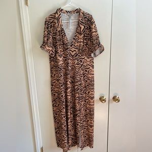 ASOS Dress Animal Print Long Collared Short Sleeve 16 Tall